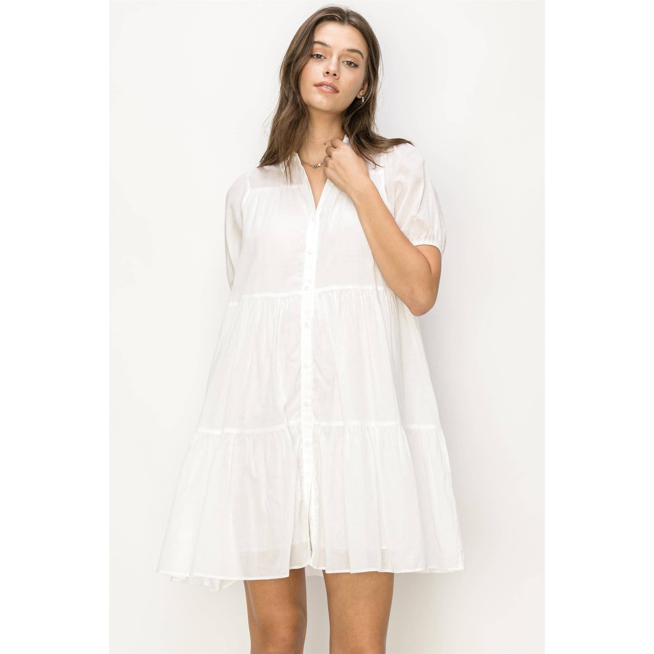 Cotton Voile Tiered Shirt Dress Cotton Voile Tiered Shirt Dress