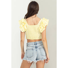 TIERED RUFFLE SLEEVE CROP TOP