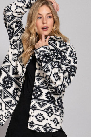 LONG SLEEVE AZTEC PRINTED BUTTON DOWN SHIRT JACKET