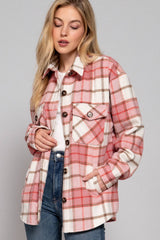 LONG SLEEVE WOOL BLEND PLAID BUTTON DOWN SHIRT JACKET