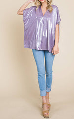 SHORT SLEEVE VNECK BOXY FIT SHIMMER TOP