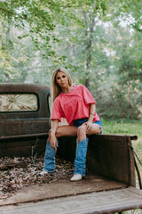 SHORT SLEEVE MINERAL WASHED TEE WITH 3D COWGIRL