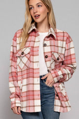 LONG SLEEVE WOOL BLEND PLAID BUTTON DOWN SHIRT JACKET