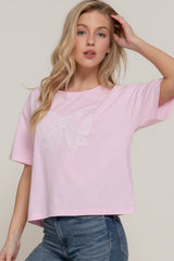 Short Sleeve Crew Neck Lace Patch Oversize Cotton Jersey Top