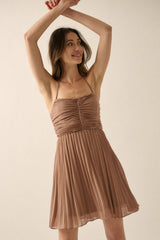 PLEATED HALTER DRESS WITH TIE BACK DETAIL