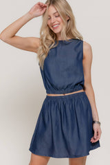 Sleeveless Elastic Hem Top & Inner Shorts Skirt Lyocell Set