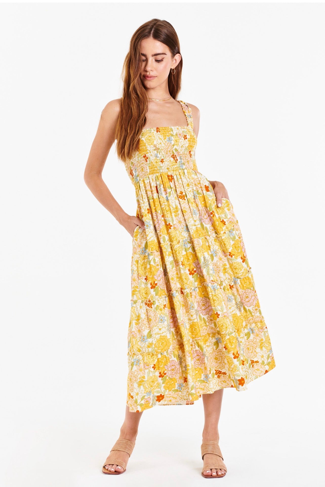 Delia Smocked Bodice Midi Dress XL / Superbloom Delia Smocked Bodice Midi Dress XL / Superbloom