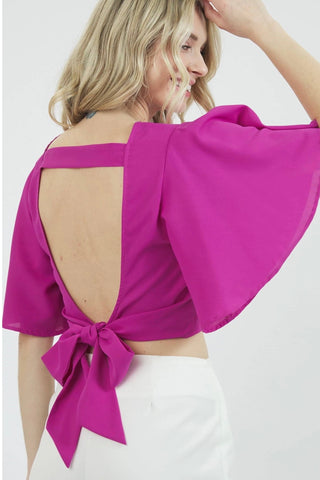 FLUTTER SLEEVE TOP WITH OPEN TIE BACK
