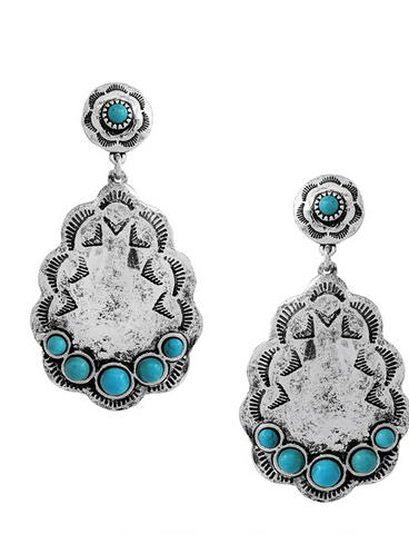 TEARDROP CONCHO STYLE EARRINGS WITH TURQUOISE STONES