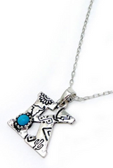 SILVER WESTERN STAMPED INITIAL NECKLACE WITH TURQUOISE