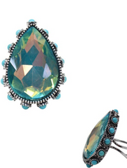 WESTERN FACETED TEARDROP SHAPED RING WITH TURQUOISE STUD DETAILS