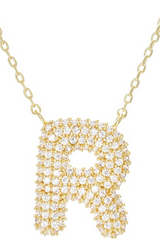 RHINESTONE BUBBLE INITIAL GOLD DIPPED NECKLACE