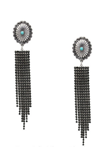 WESTERN CONCHO EARRING WITH RHINESTONE FRINGE