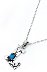 SILVER WESTERN STAMPED INITIAL NECKLACE WITH TURQUOISE