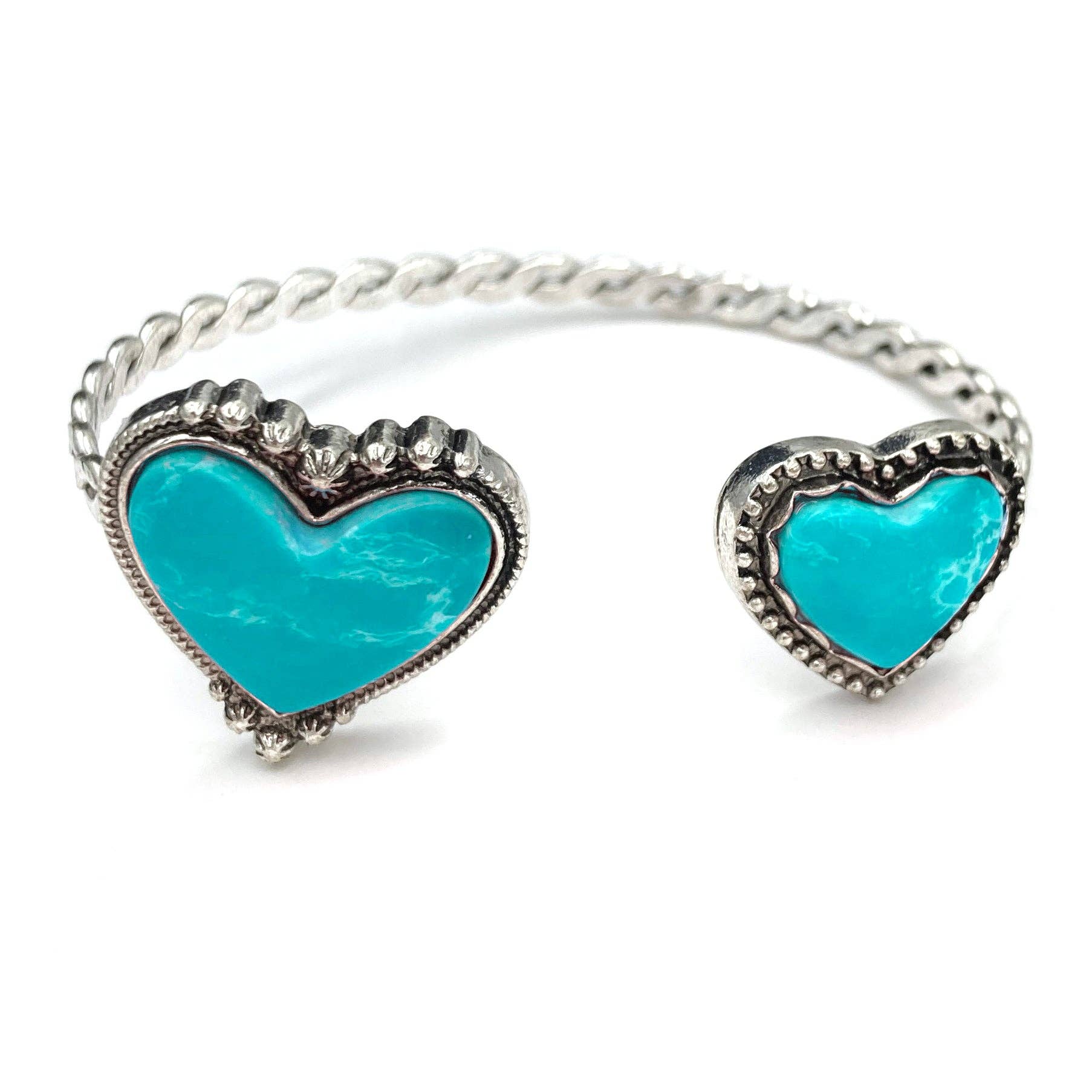 Turquoise Heart Open Bangle Bracelet