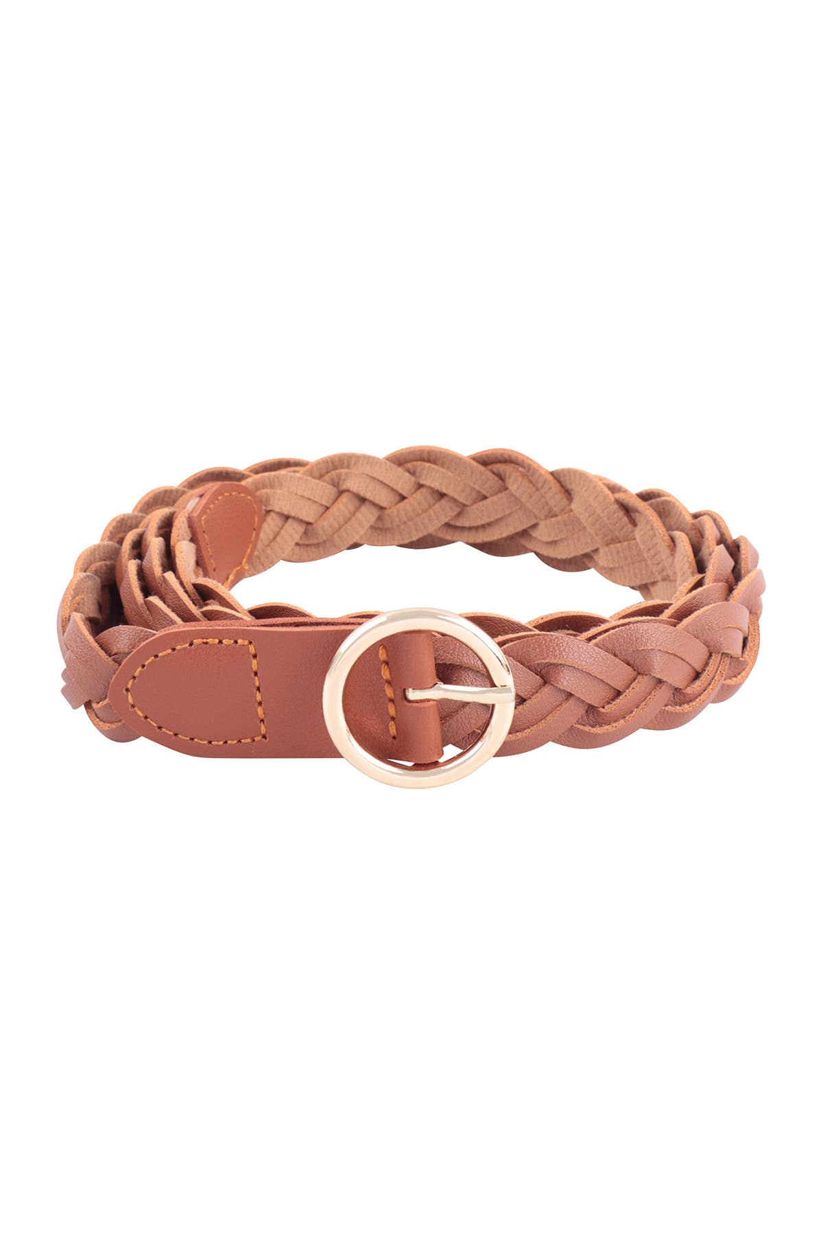 HDT3716-CIRCLE BUCKLE BRAIDED FASHION LEATHER BELT