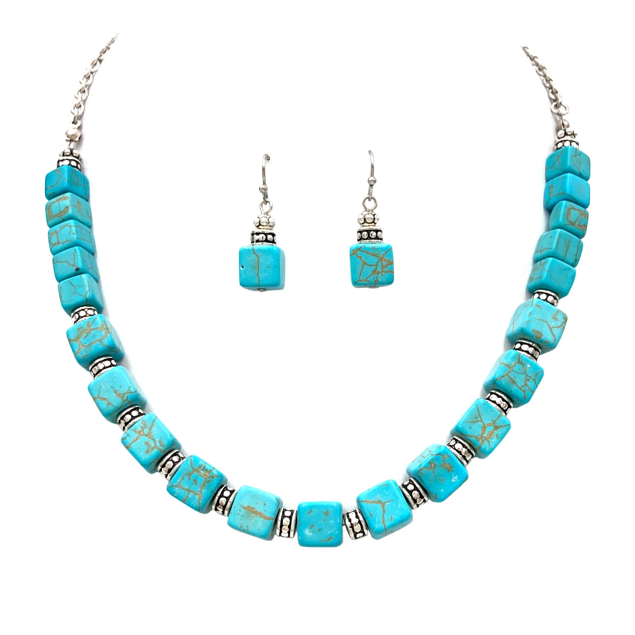 Turquoise Cubes Necklace Earrings Set