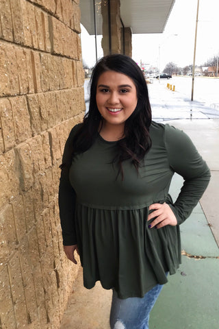 L/S RAW HEM RUFFLE HEM TOP