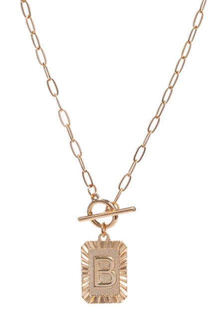 GOLD RECTANGLE INITIAL NECKLACE