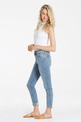 AIDEN HIGH RISE GIRLFRIEND JEANS WITH CHEWED HEM