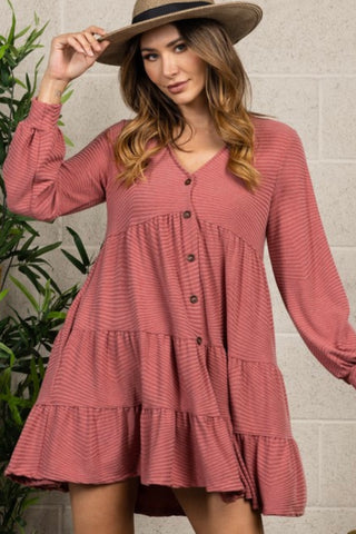 LONG SLEEVE BUTTON DOWN TIERED DRESS