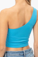 ONE SHOULDER CROPPED TANK WITH TIE HEM