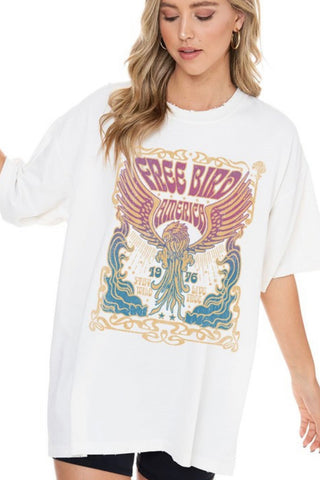 FREE BIRD AMERICA 1976 GRAPHIC OVERSIZED TEE WITH DISTRESSED EDGES
