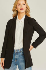 WOVEN CLASSIC OPEN FRONT BLAZER