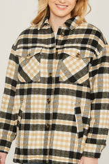 LONG SLEEVE SHERPA LINED FLANNEL SHIRT WITH POCKETS