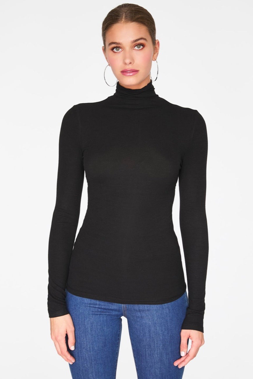 LONG SLEEVE RIBBED KNIT TURTLE NECK TOP