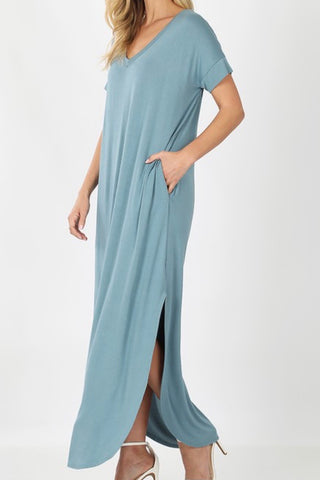 SHORT SLEEVE VNECK MAXI WITH POCKETS