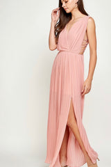 SLEEVELESS PLEATED MAXI DRESS WITH SIDE DETAIL