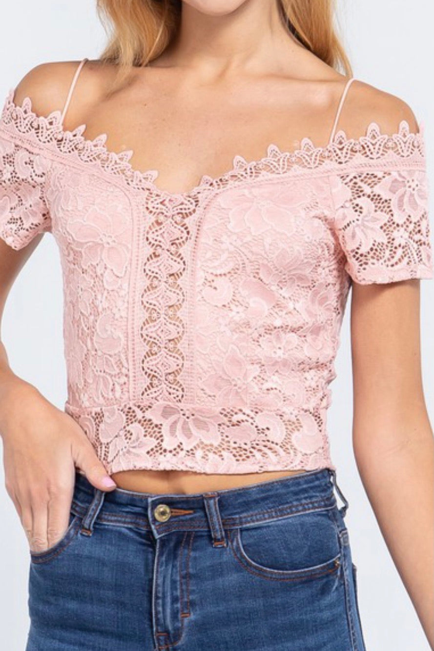 OFF THE SHOULDER CROP TOP WITH LACE DETAIL