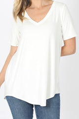 S/S VNECK ROUND HEM TEE