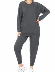LONG SLEEVE FRENCH TERRY PULLOVER AND JOGGER LOUNGE SET