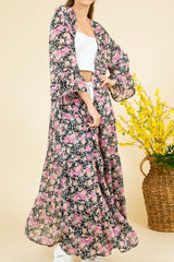 BELL SLEEVE TIERED FLORAL DUSTER