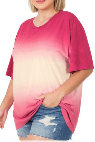 CURVY DIP DYE SHORT SLEEVE ROUND NECK TEE