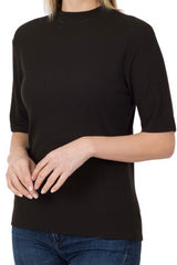 ELBOW SLEEVE BABY RIBBED MOCK NECK TOP