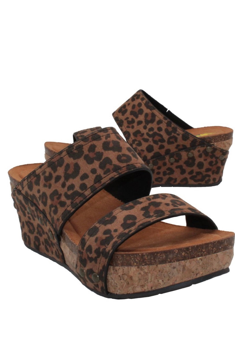 VITTORIA PRINTED MICROSUEDE DOUBLE STRAP WEDGE