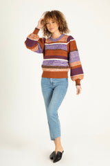RAELYNN TEXTURED YARN CREW NECK SWEATER WITH PUFF SLEEVES