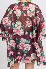 SWISS DOT CHIFFON FLORAL KIMONO WITH SIDE SLITS