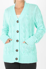 CABLE KNIT BUTTON DOWN CARDI