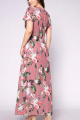 SHORT SLEEVE LINED FLORAL MAXI DRESS