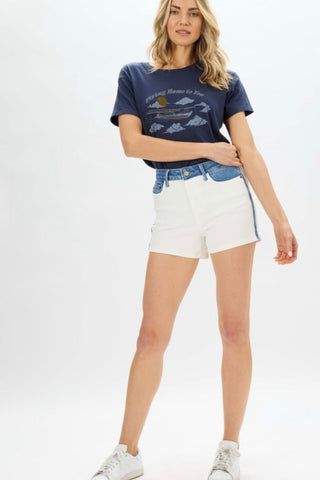 TWO TONE DENIM SHORTS