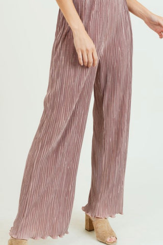 PLEATED SHIMMER WIDE LEG PANTS