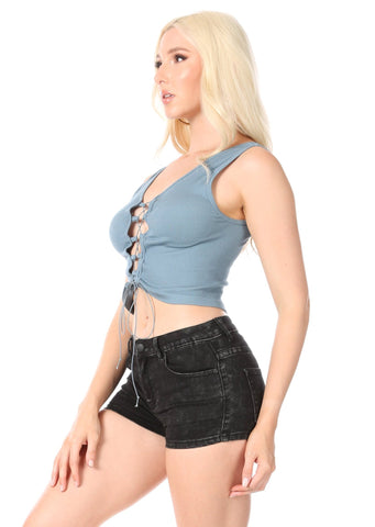 RIBBED BUNGEE CORD LACE UP TANK