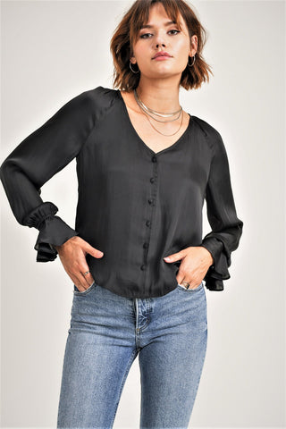 MARIAH VNECK BUTTON DOWN WOVEN TOP WITH FLARE CUFF