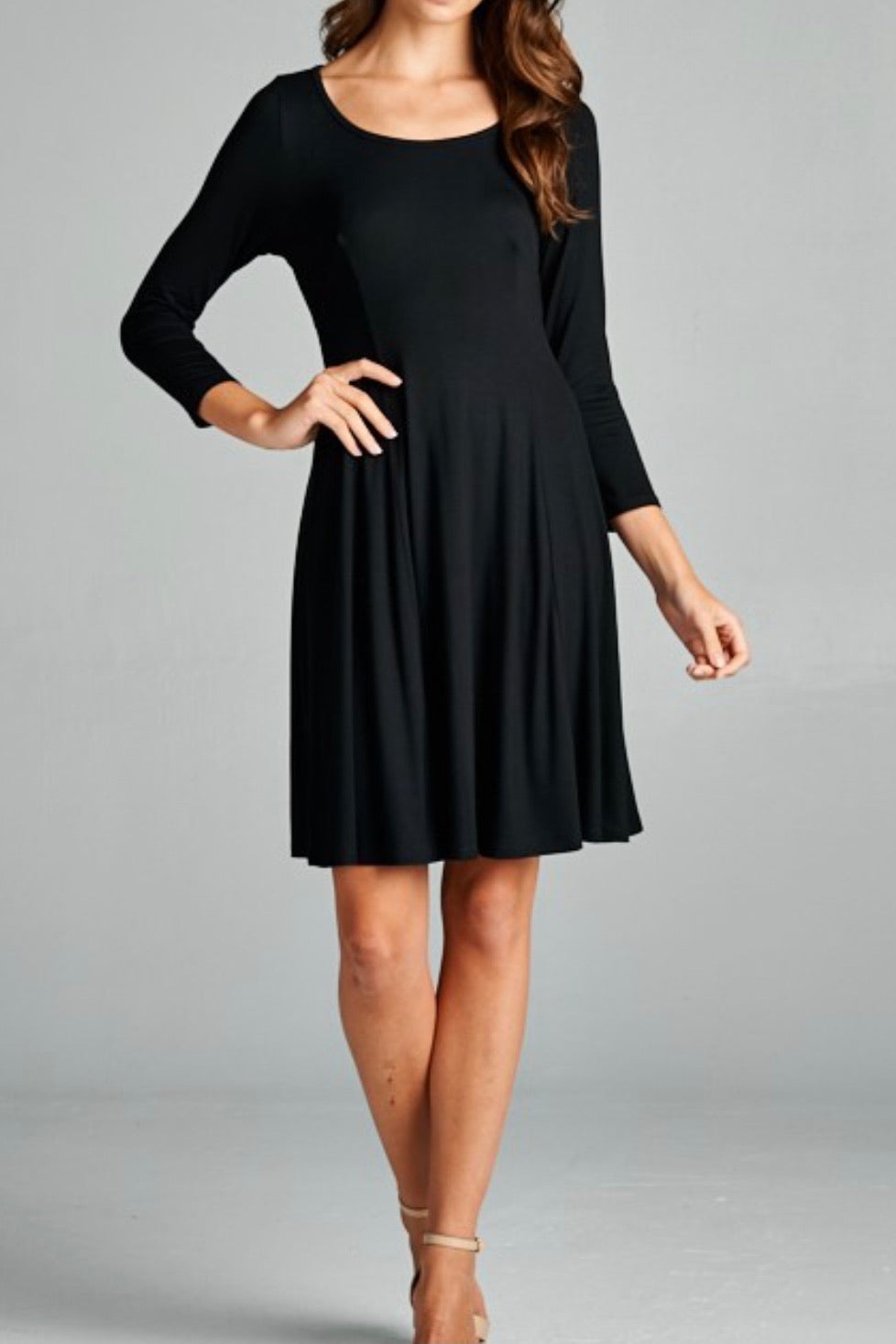 3/4 SLEEVE KNIT SCOOP NECK DRESS L / Black 3/4 SLEEVE KNIT SCOOP NECK DRESS L / Black