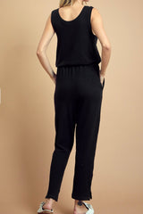 SLEEVELESS TERRY KNIT ELASTIC WAIST JUMPER