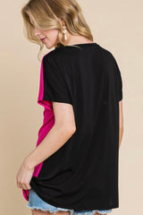 SHORT SLEEVE COLOR BLOCK ROUND NECK TOP